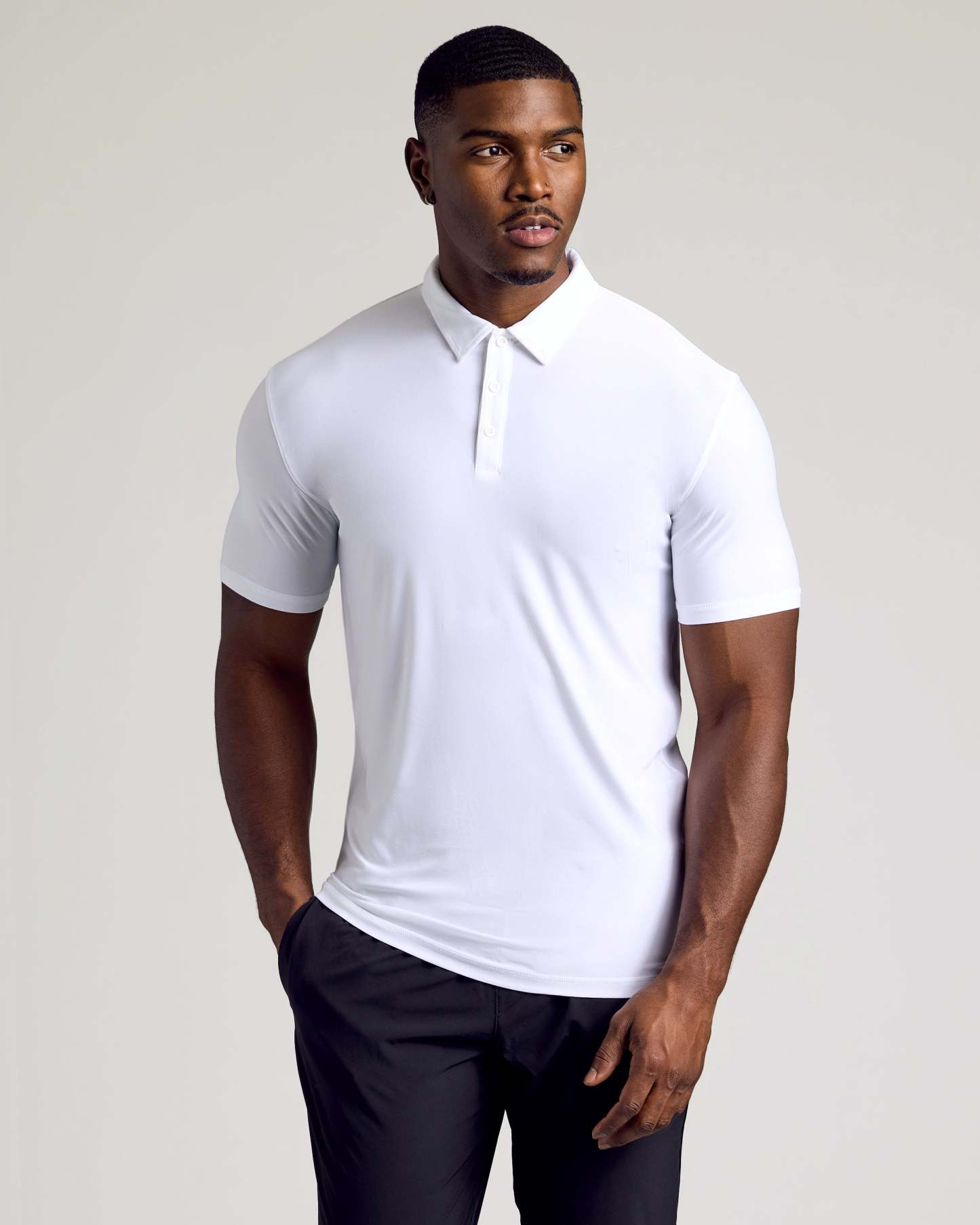 White Short Sleeve Tall Active Polo-VibeCloset