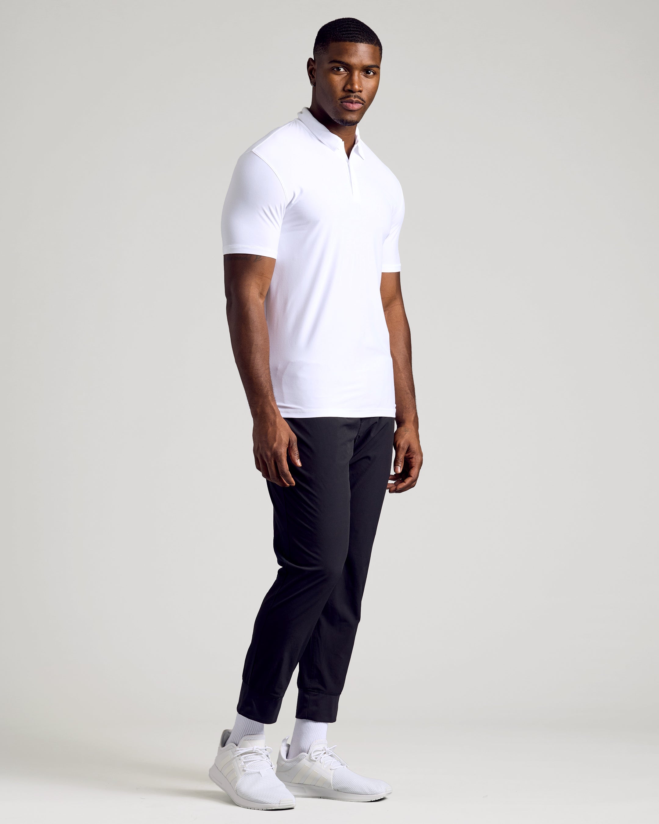 White Short Sleeve Tall Active Polo-VibeCloset