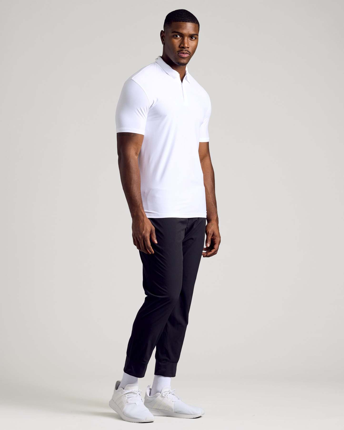 White Short Sleeve Tall Active Polo-VibeCloset