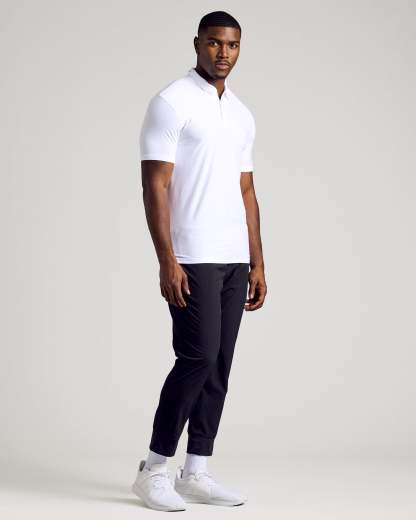 White Short Sleeve Tall Active Polo-VibeCloset