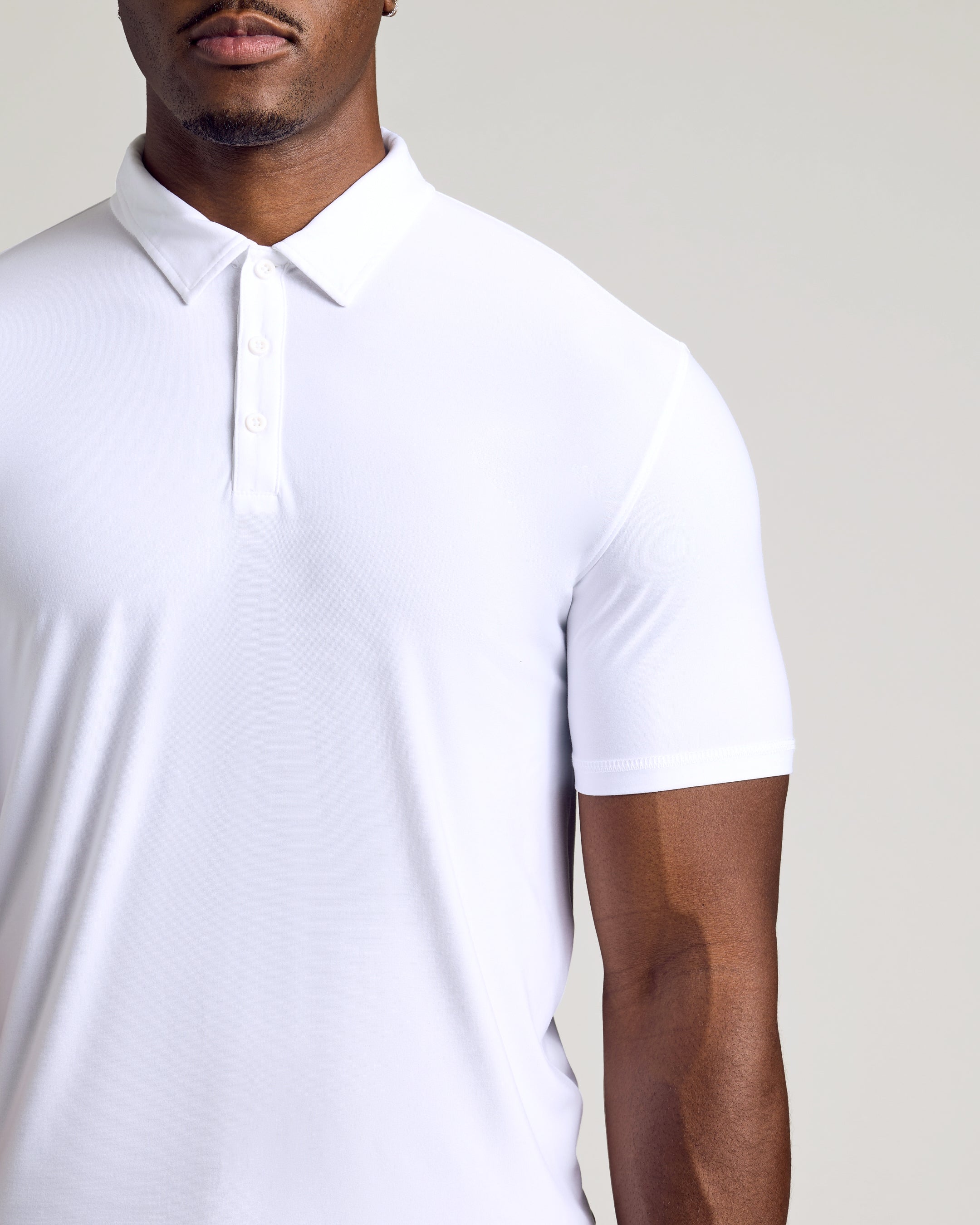 White Short Sleeve Tall Active Polo-VibeCloset