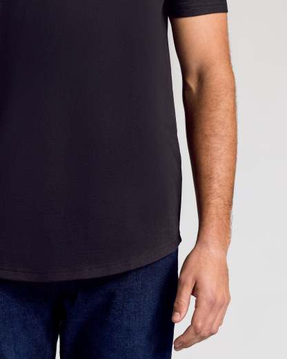 Black Short Sleeve Tall Curved Hem Crew-VibeCloset