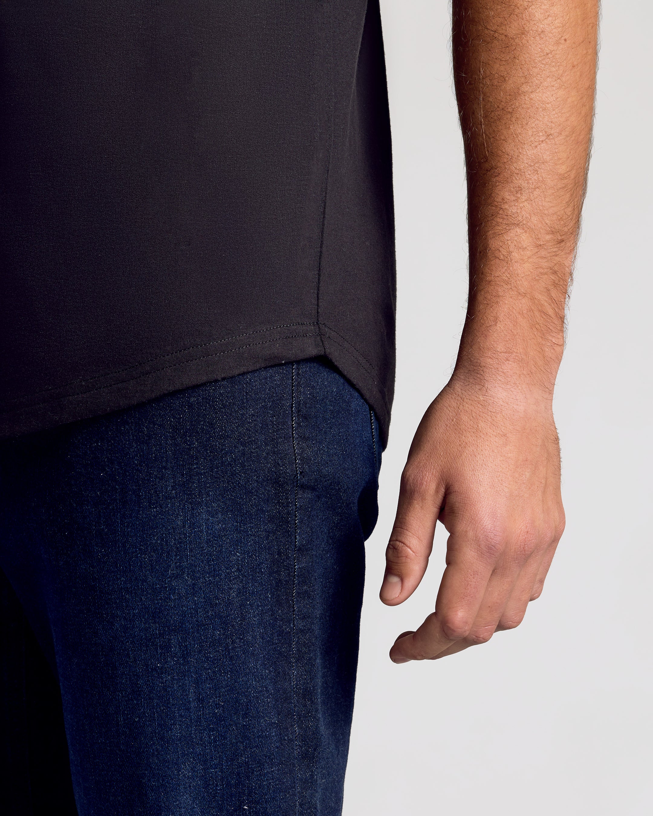 Black Short Sleeve Tall Curved Hem Crew-VibeCloset