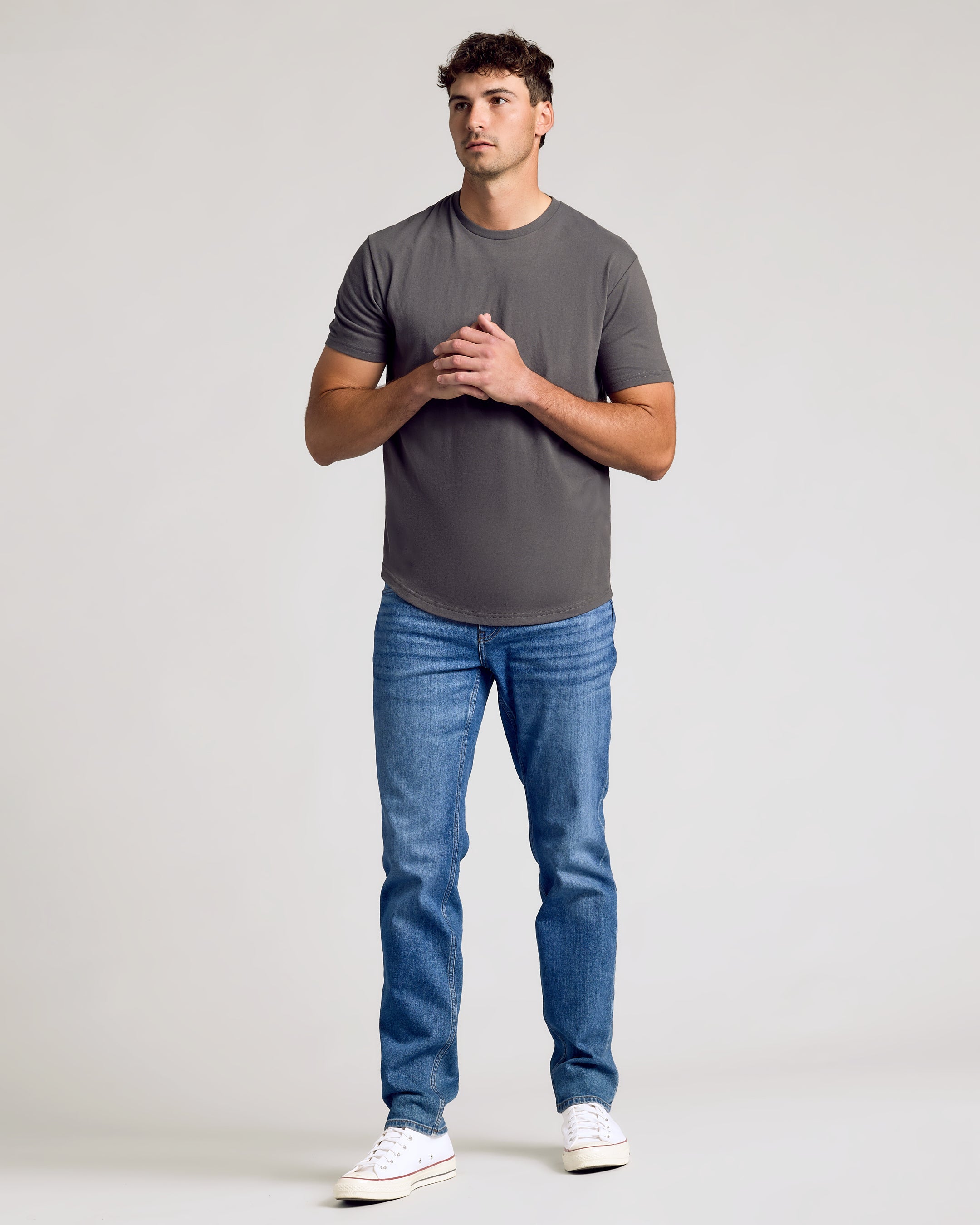 Carbon Short Sleeve Tall Curved Hem Crew-VibeCloset