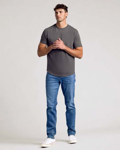 Carbon Short Sleeve Tall Curved Hem Crew-VibeCloset