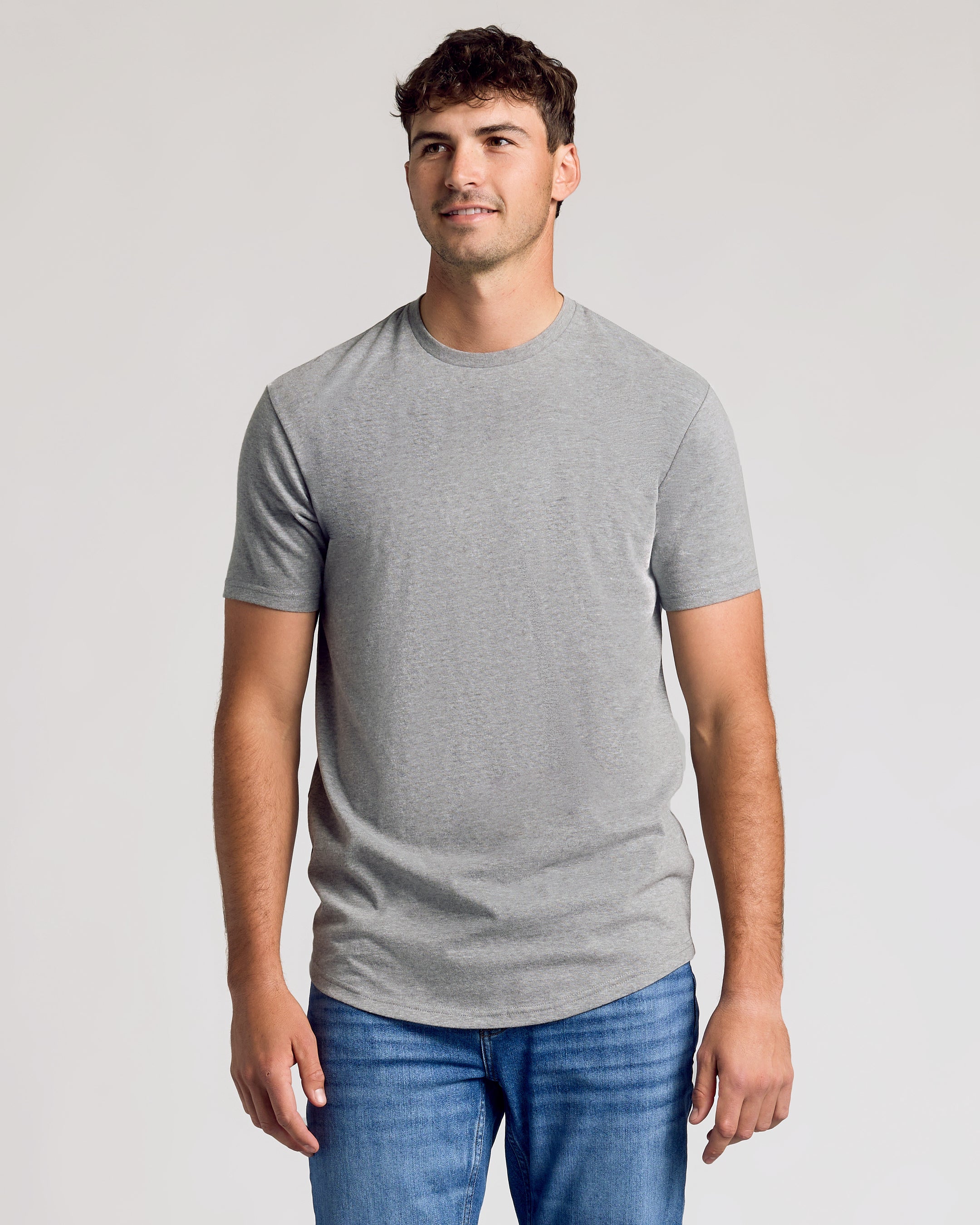 Heather Gray Short Sleeve Tall Curved Hem Crew-VibeCloset