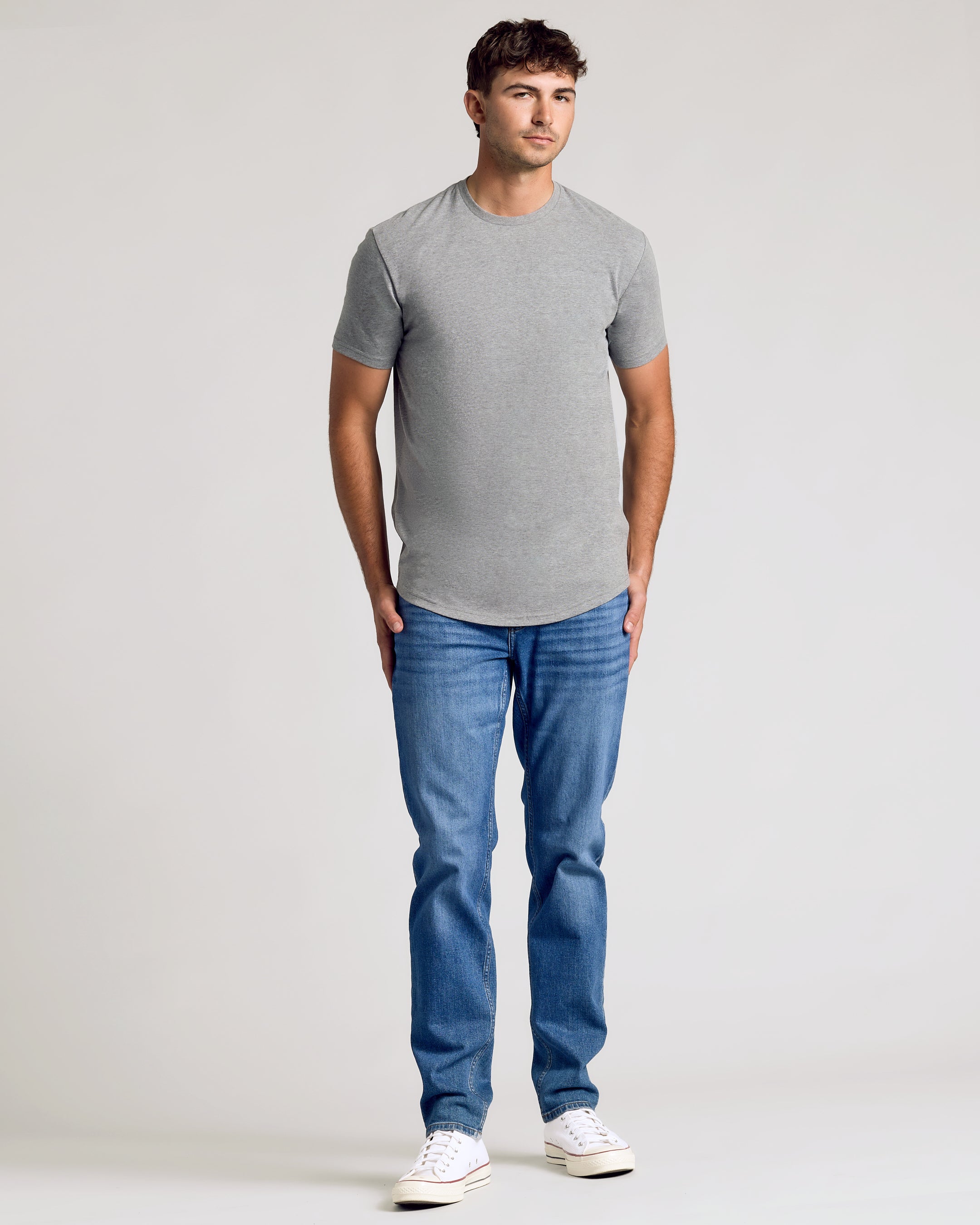 Heather Gray Short Sleeve Tall Curved Hem Crew-VibeCloset