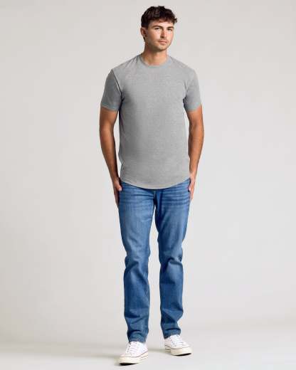 Heather Gray Short Sleeve Tall Curved Hem Crew-VibeCloset