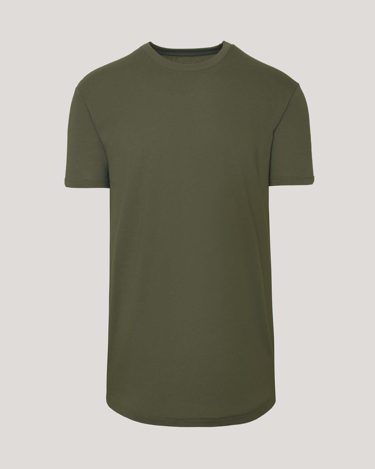 Military Green Short Sleeve Tall Curved Hem Crew-VibeCloset