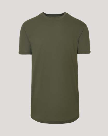 Military Green Short Sleeve Tall Curved Hem Crew-VibeCloset