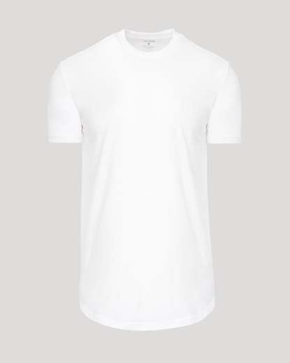 White Short Sleeve Tall Curved Hem Crew-VibeCloset