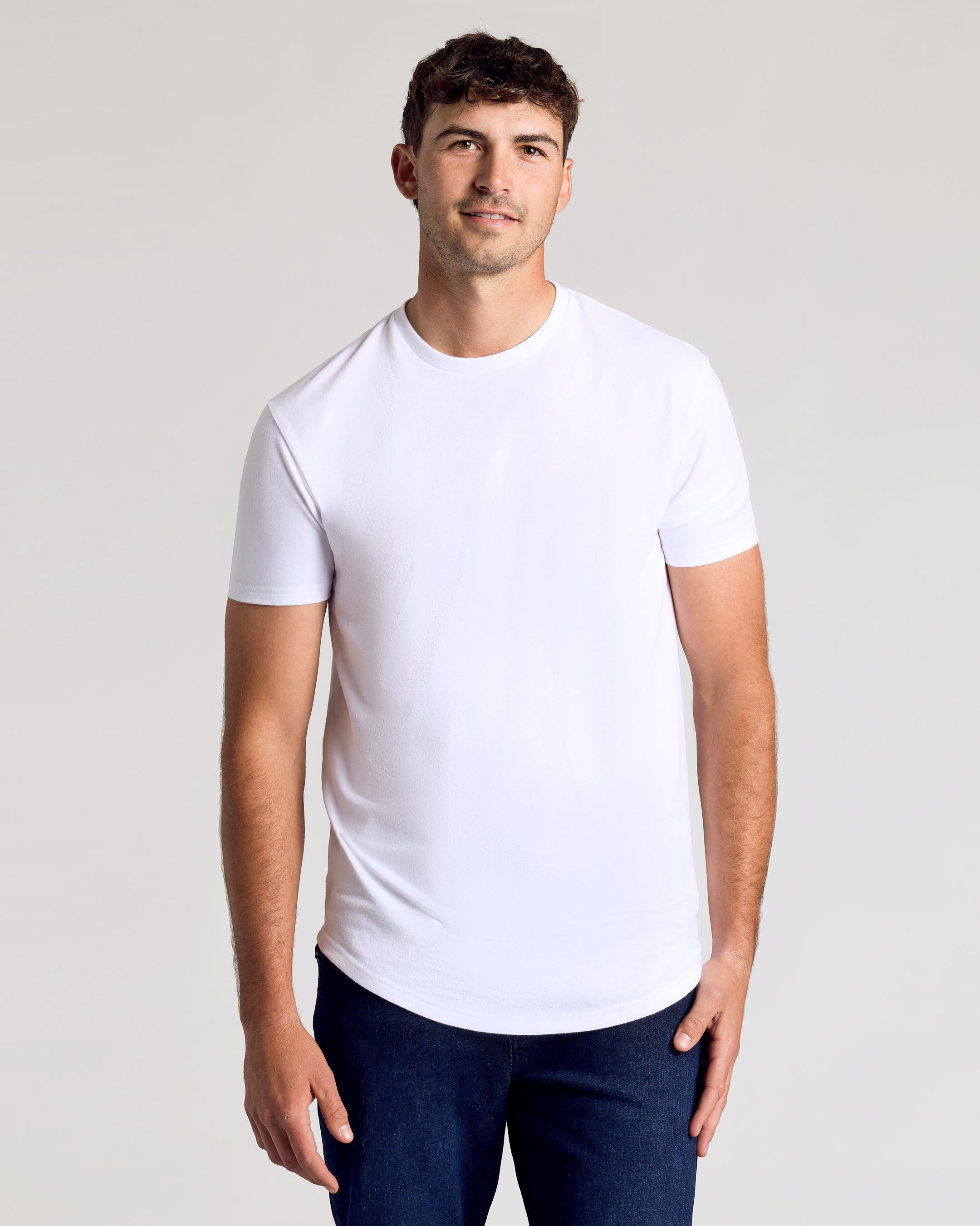 White Short Sleeve Tall Curved Hem Crew-VibeCloset
