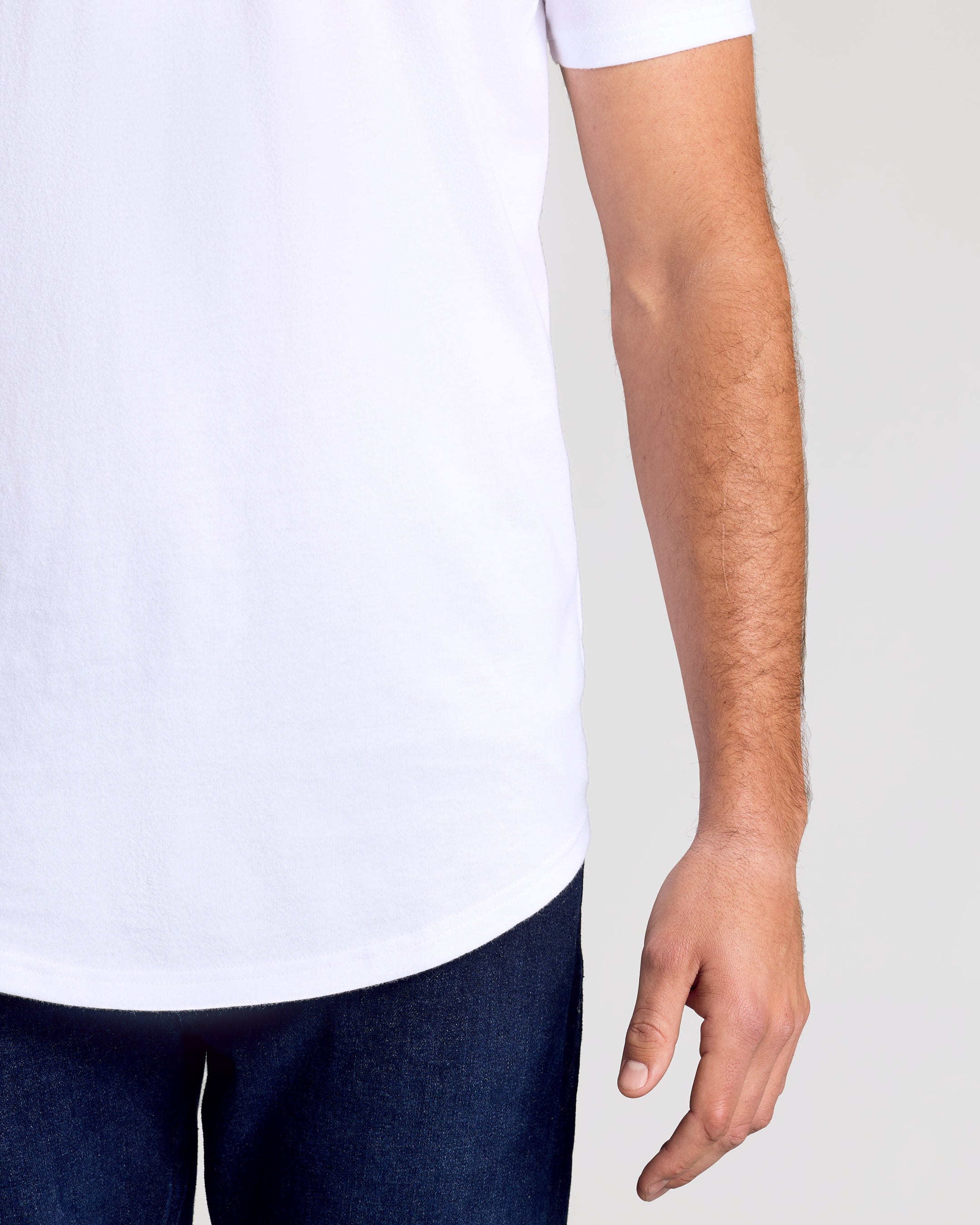 White Short Sleeve Tall Curved Hem Crew-VibeCloset