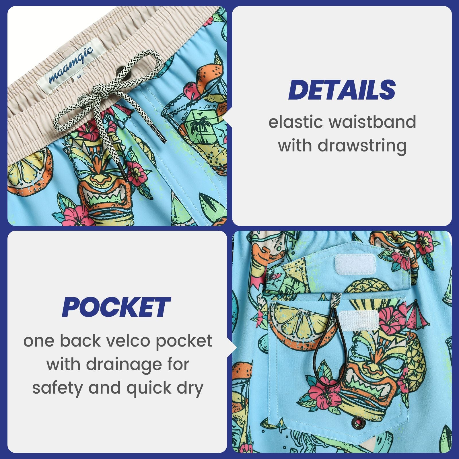 4.5 Inch Inseam Vintage Stretch Tiki Drink Swim Trunks-VibeCloset