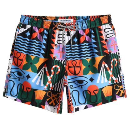 5.5 Inch Inseam Egyptian Pattern Swim Trunks-VibeCloset