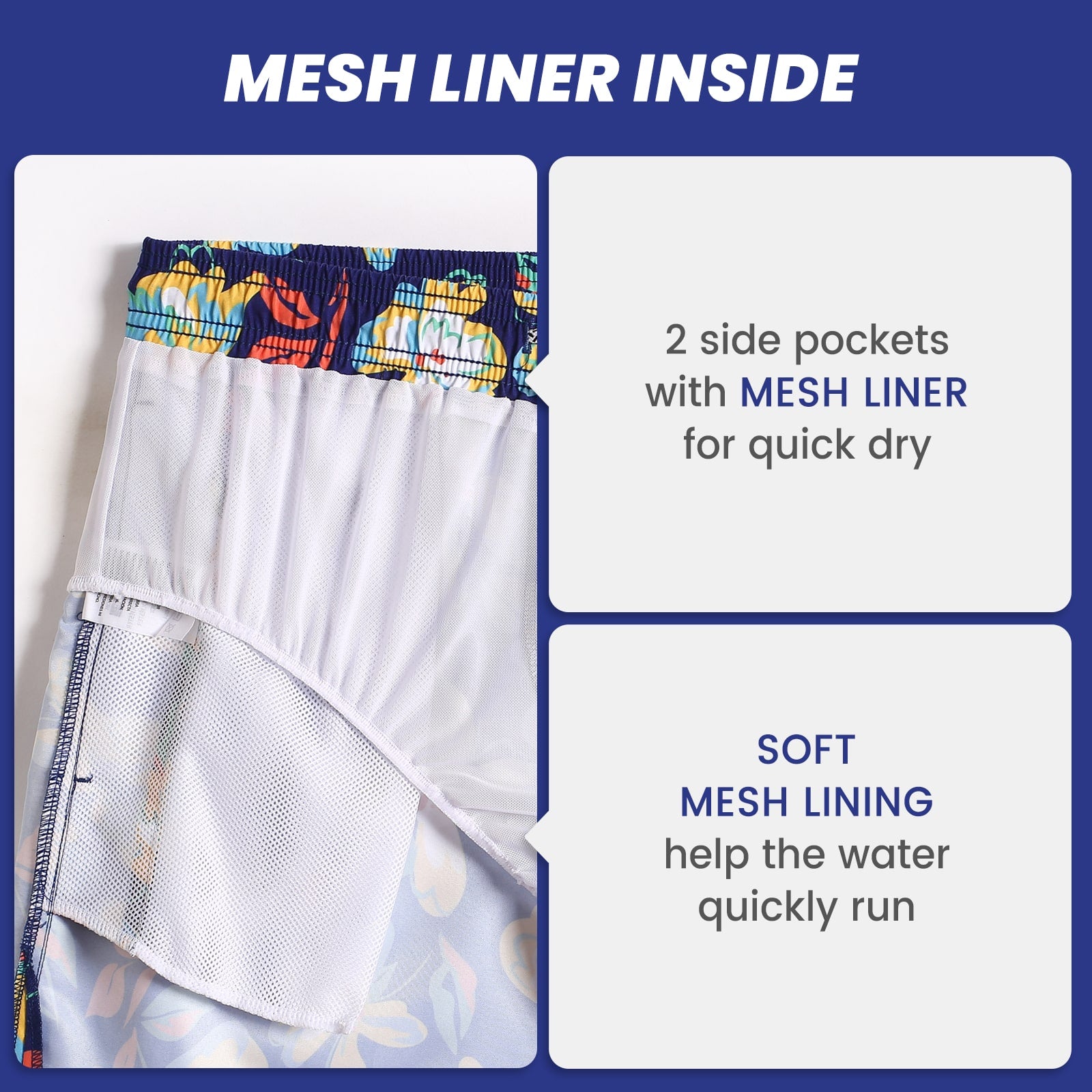 5.5 Inch Inseam Navy Butterfly Flower Swim Trunks-VibeCloset