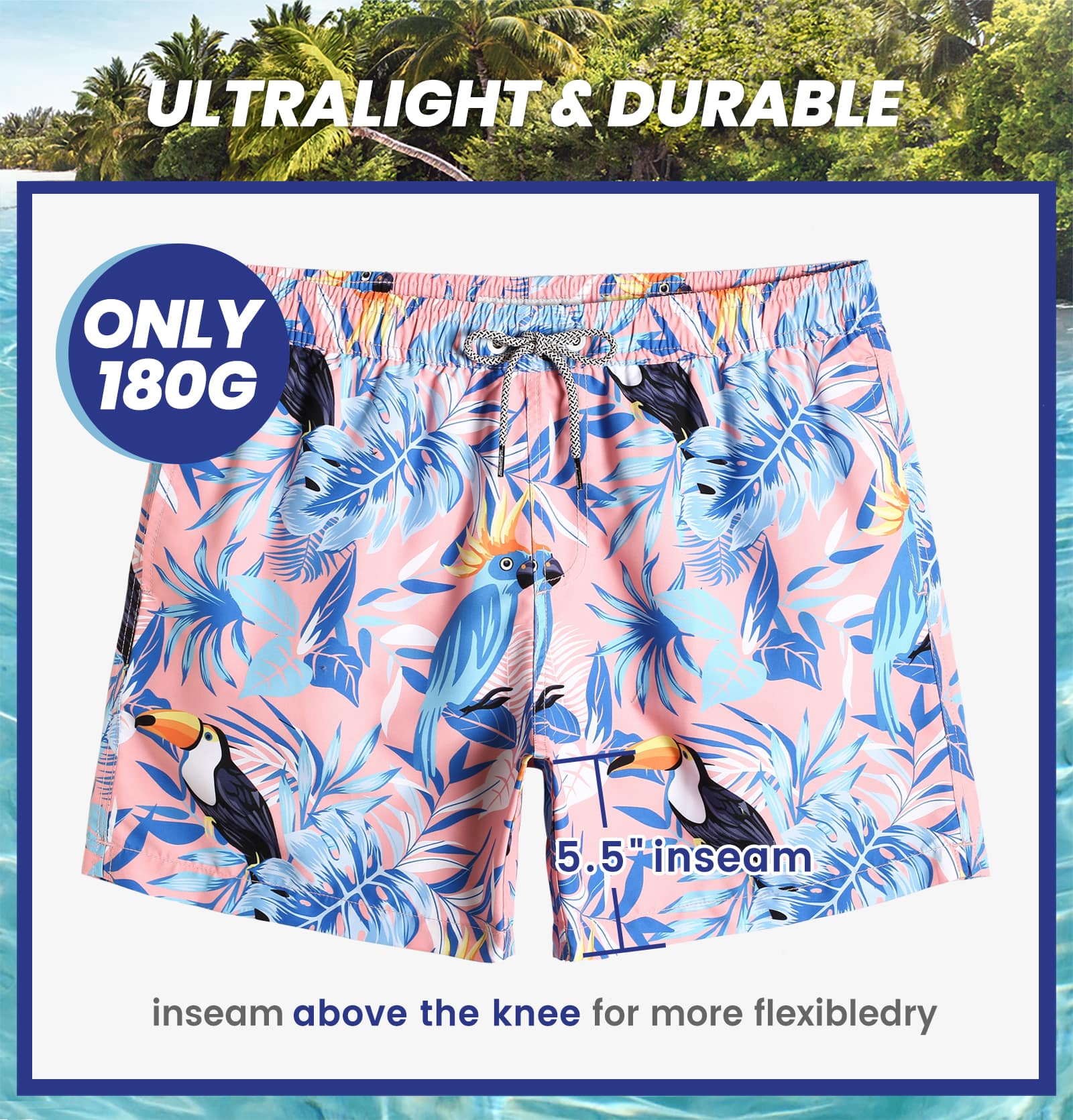5.5 Inch Inseam Pink Tropical Fantasy Swim Trunks-VibeCloset