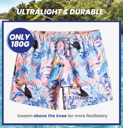 5.5 Inch Inseam Pink Tropical Fantasy Swim Trunks-VibeCloset