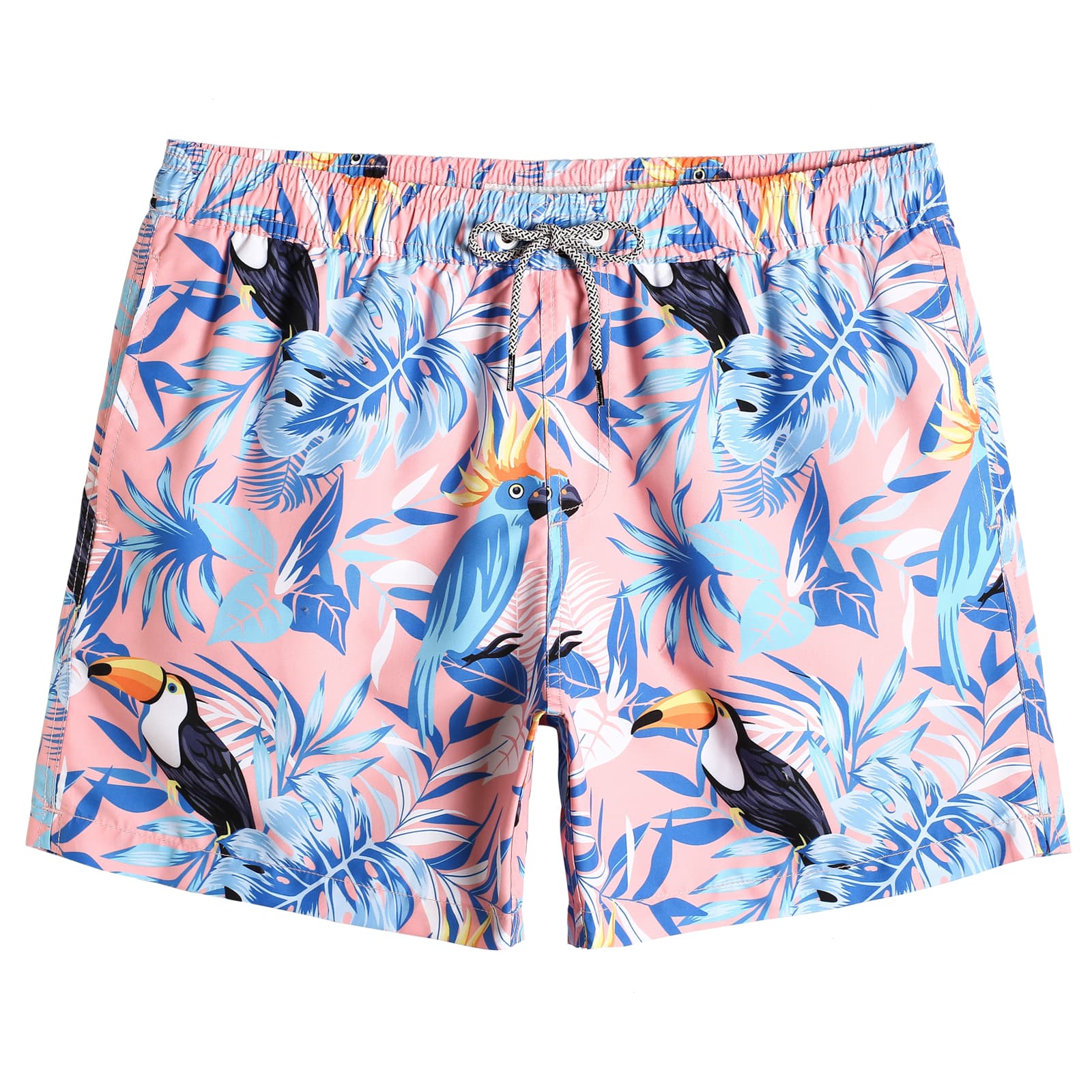 5.5 Inch Inseam Pink Tropical Fantasy Swim Trunks-VibeCloset