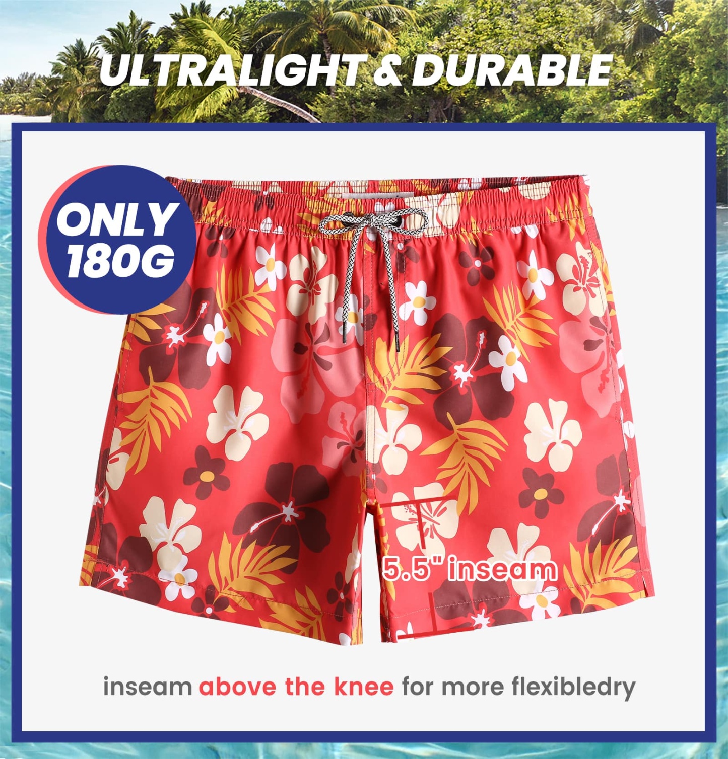 5.5 Inch Inseam Red Sakura Swim Trunks-VibeCloset