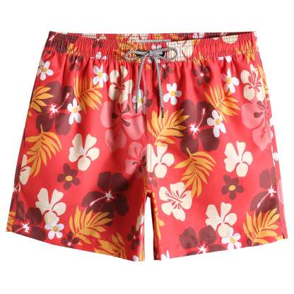 5.5 Inch Inseam Red Sakura Swim Trunks-VibeCloset