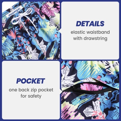 5.5 Inch Inseam Stretch Blue Pink Printed Swim Trunks-VibeCloset