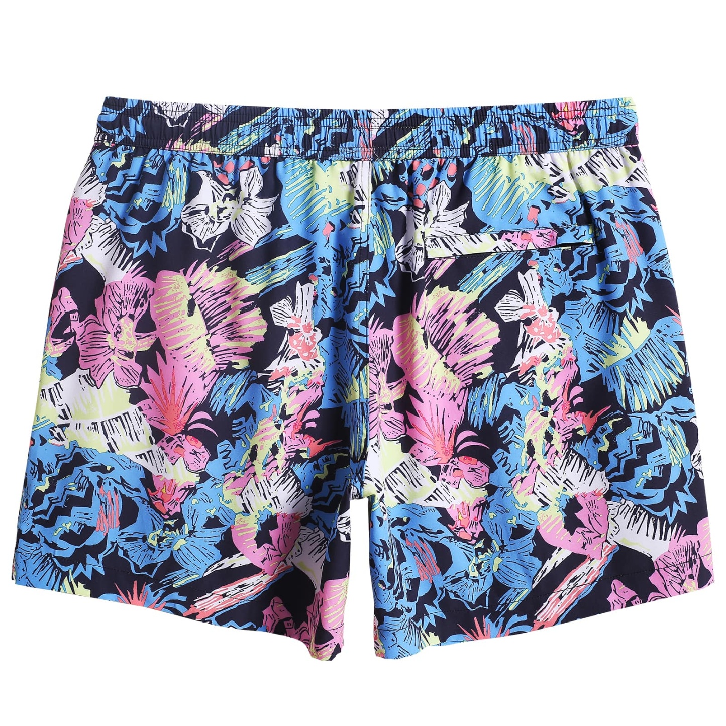 5.5 Inch Inseam Stretch Blue Pink Printed Swim Trunks-VibeCloset