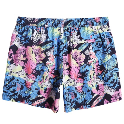 5.5 Inch Inseam Stretch Blue Pink Printed Swim Trunks-VibeCloset