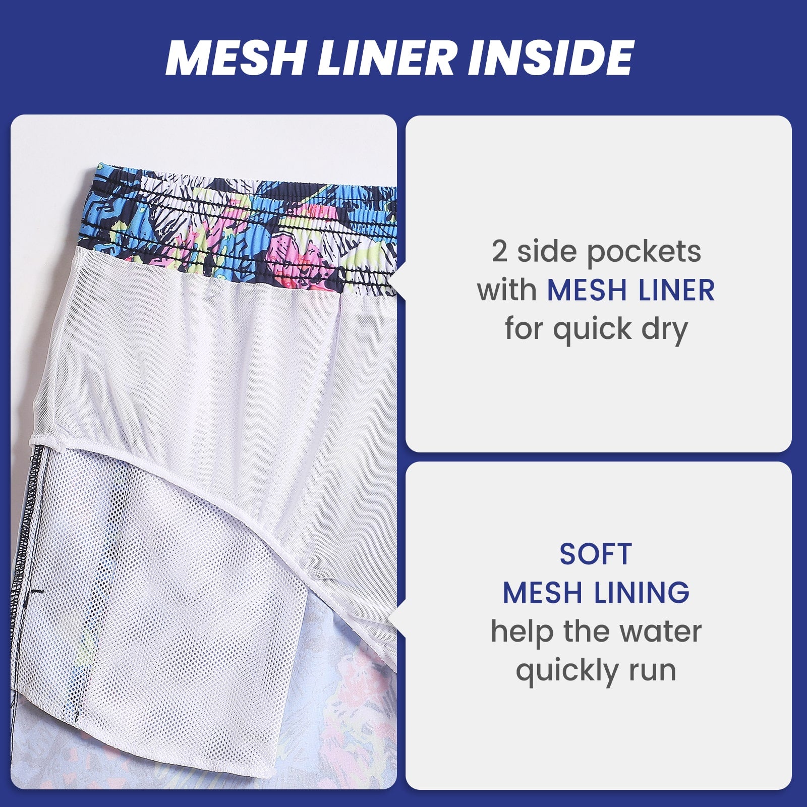 5.5 Inch Inseam Stretch Blue Pink Printed Swim Trunks-VibeCloset