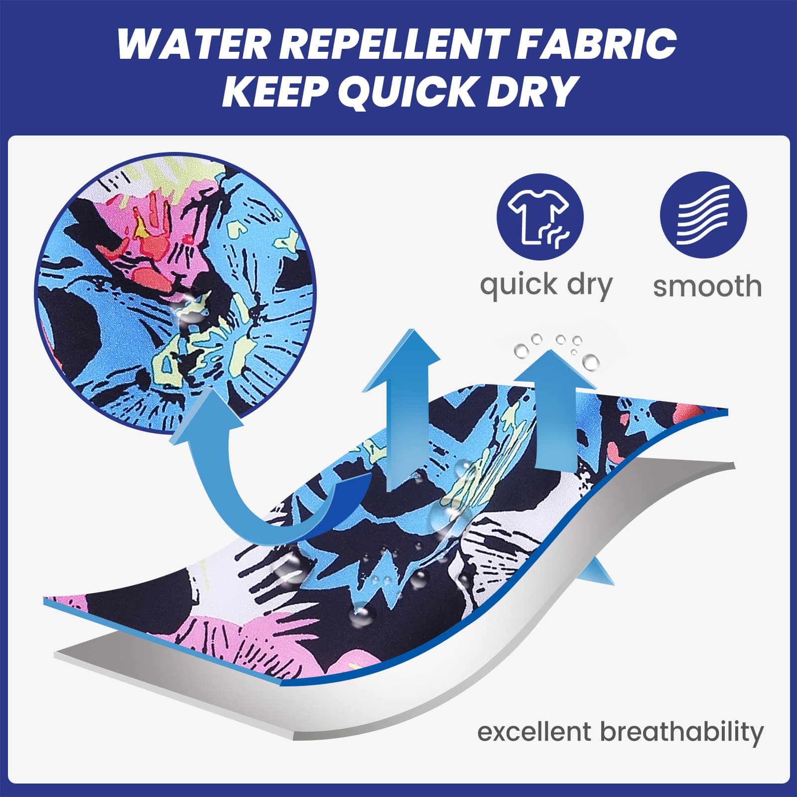 5.5 Inch Inseam Stretch Blue Pink Printed Swim Trunks-VibeCloset