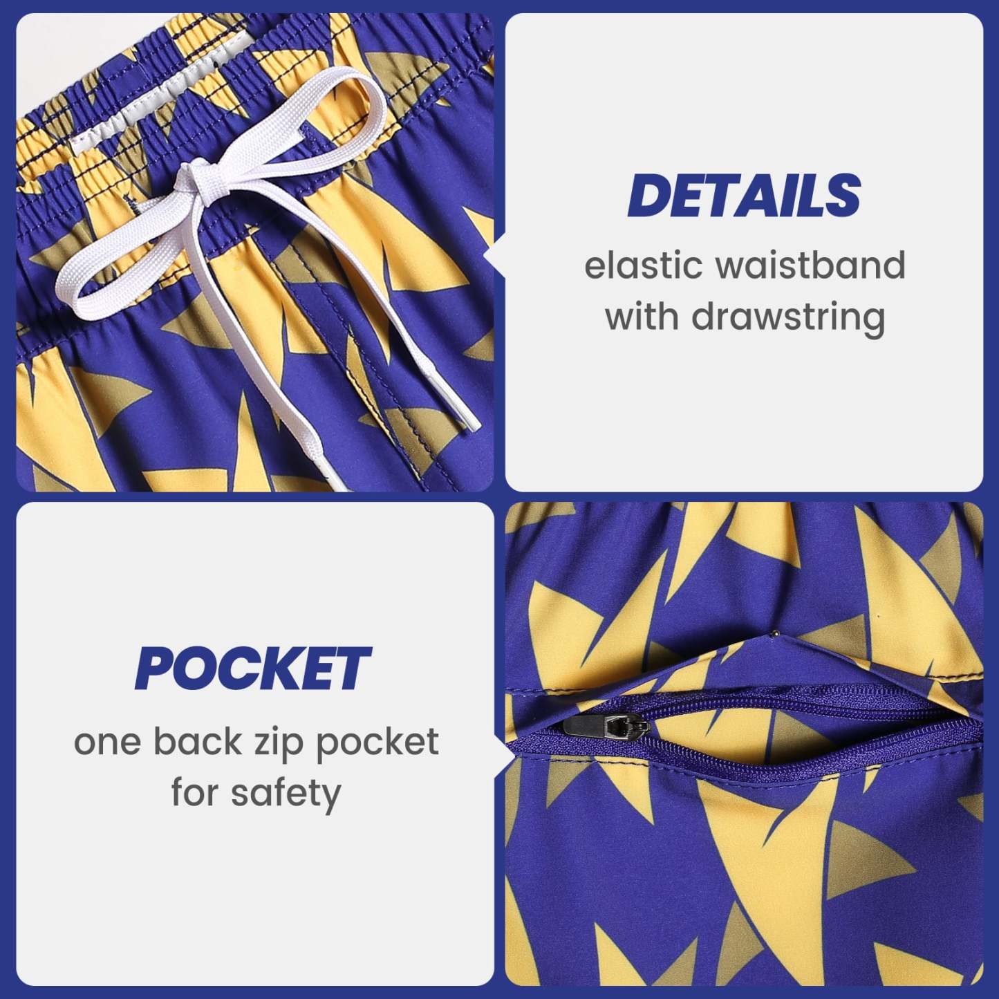 5.5 Inch Inseam Stretch Blue Star Swim Trunks-VibeCloset