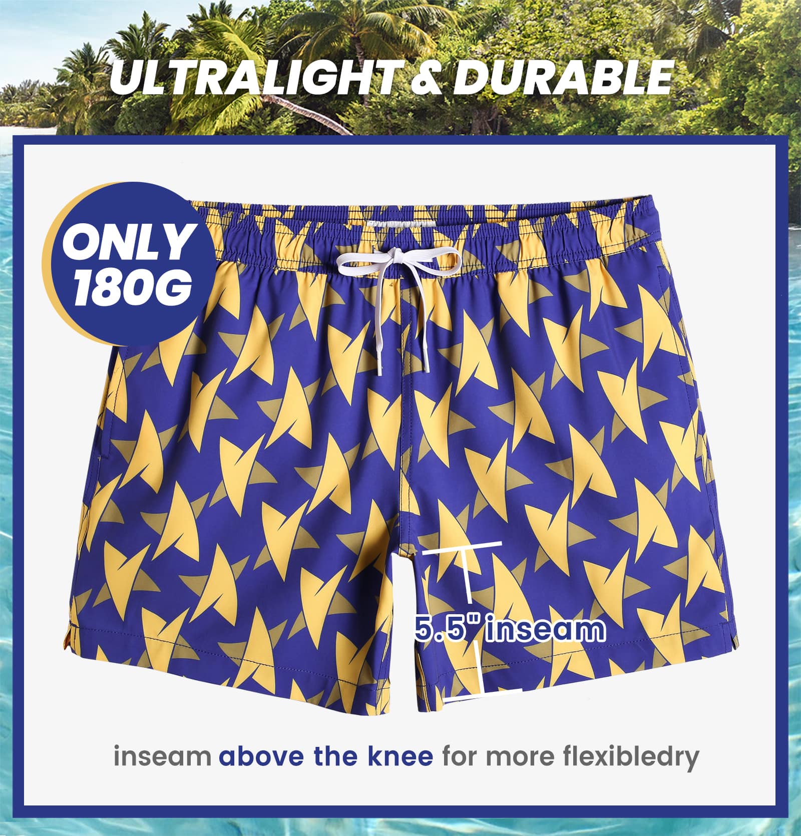 5.5 Inch Inseam Stretch Blue Star Swim Trunks-VibeCloset