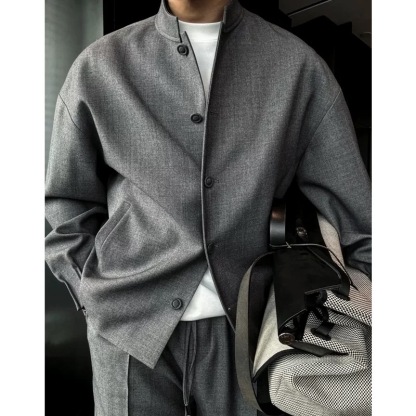 🔥Black Friday 50% off-Stand-up collar round-button business jacket set (jacket + trousers)
