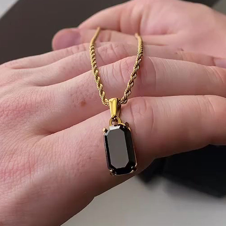 Emerald Cut Black Sapphire Pendant Necklace For Men