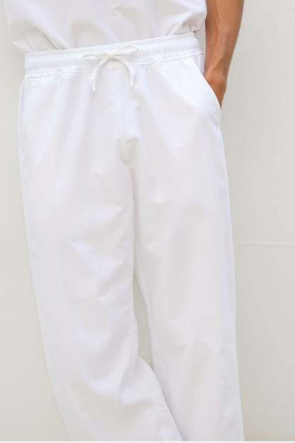 Old Money Cotton & Linen Blend Drawstring Pants-VibeCloset