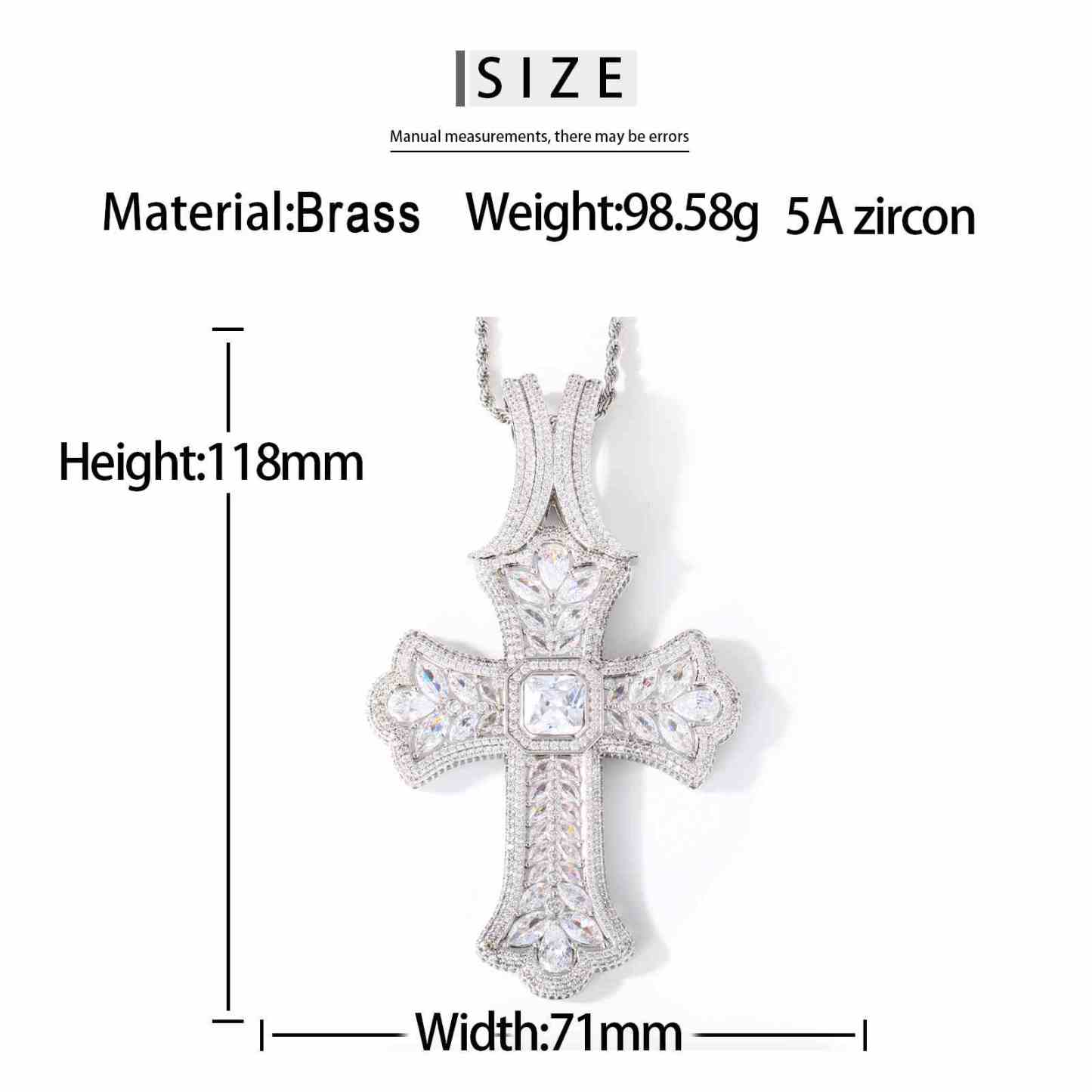 Luxurious Pear Cut CZ Iris Cross Pendant