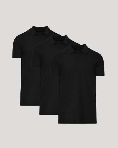 All Black Tall Short Sleeve Polo 3-Pack-VibeCloset
