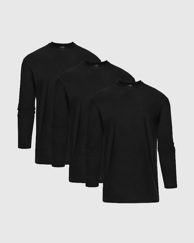 All Black Active Long Sleeve Crew T-Shirt 3-Pack-VibeCloset