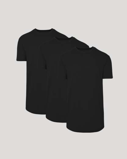 All Black Short Sleeve Tall Curved Hem Crew 3-Pack-VibeCloset