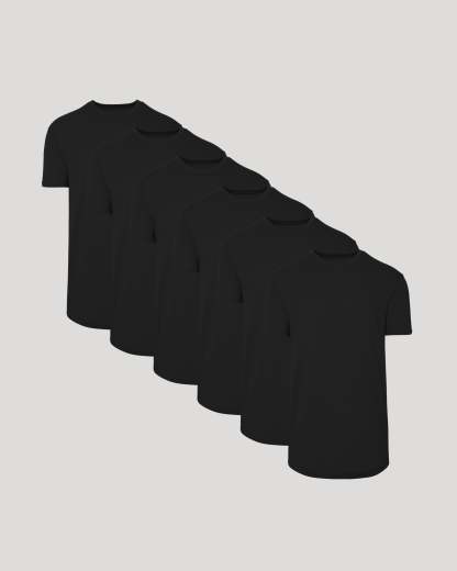 All Black Short Sleeve Tall Curved Hem Crew 6-Pack-VibeCloset