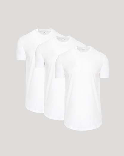 All White Short Sleeve Tall Curved Hem Crew 3-Pack-VibeCloset