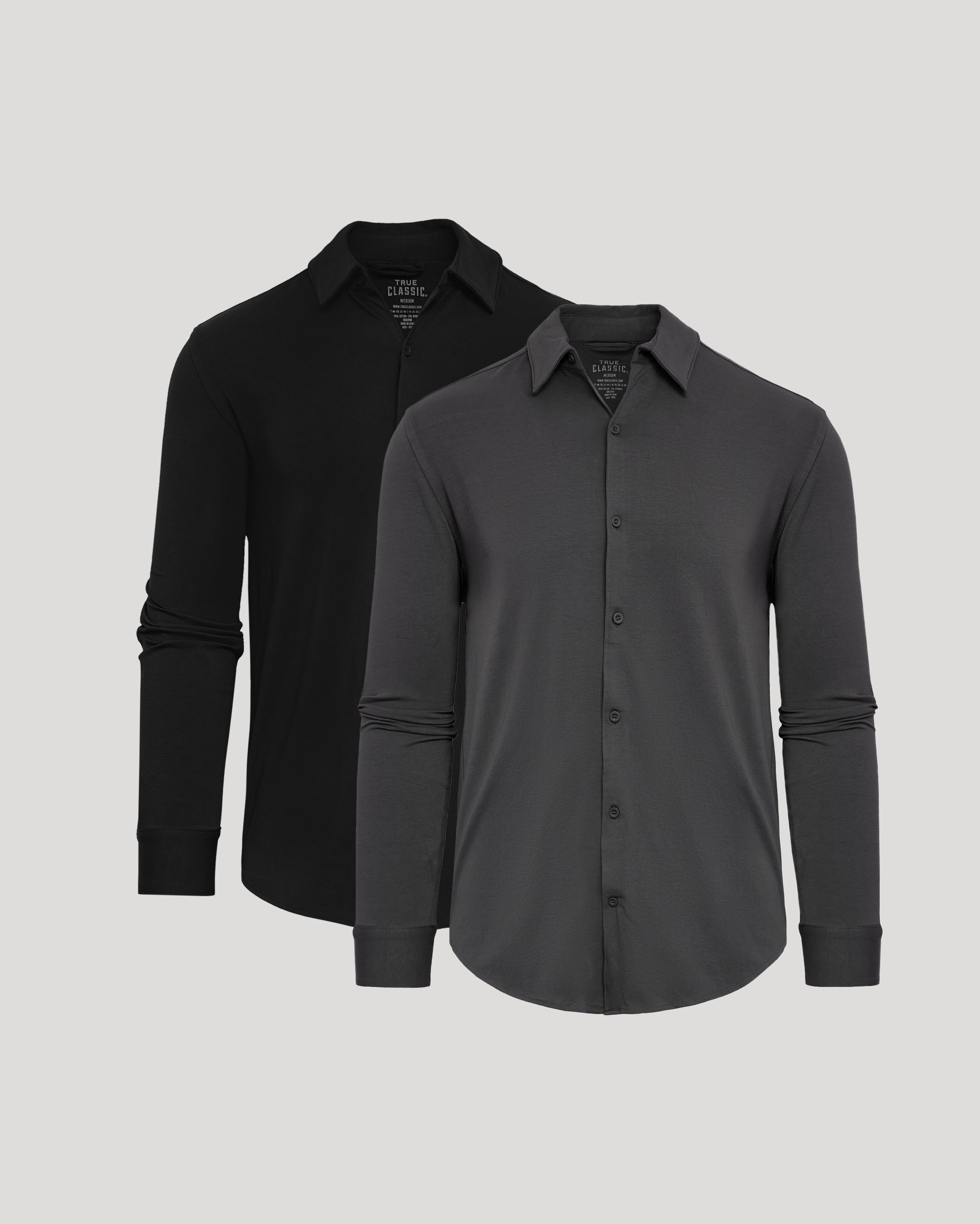 Black & Carbon Long Sleeve Knit Shirt 2-Pack-VibeCloset