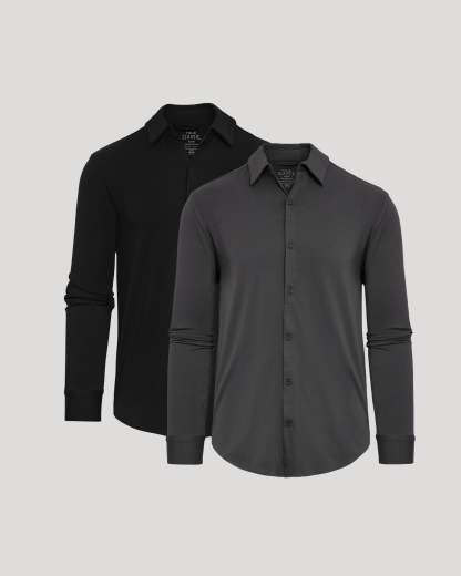 Black & Carbon Long Sleeve Knit Shirt 2-Pack-VibeCloset