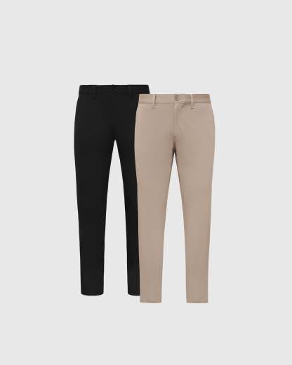Black & Khaki Slim Twill Chino Pant 2-Pack-VibeCloset