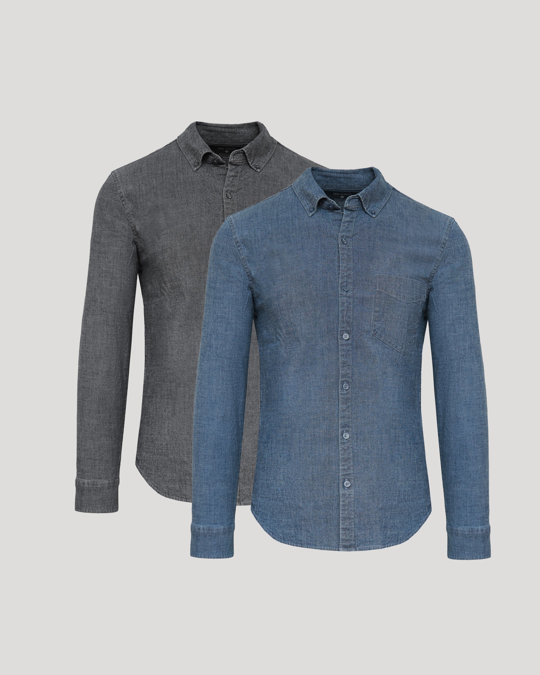 Black & Light Indigo Wash Long Sleeve Chambray Shirt 2-Pack-VibeCloset