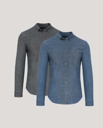 Black & Light Indigo Wash Long Sleeve Chambray Shirt 2-Pack-VibeCloset