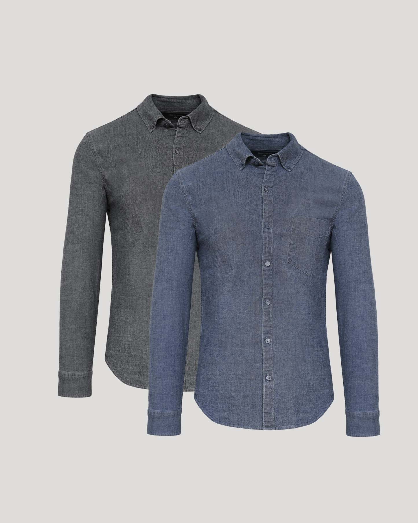 Black & Medium Indigo Wash Long Sleeve Chambray Shirt 2-Pack-VibeCloset