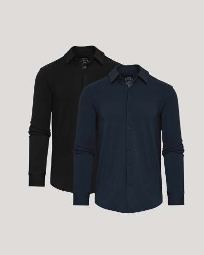 Black & Navy Long Sleeve Knit Shirt 2-Pack-VibeCloset