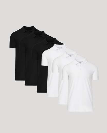 Black & White Tall Short Sleeve Polo 6-Pack-VibeCloset