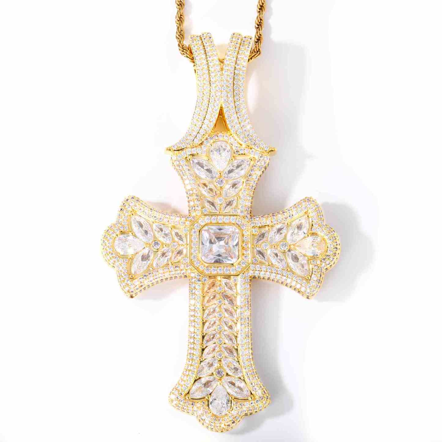 Luxurious Pear Cut CZ Iris Cross Pendant